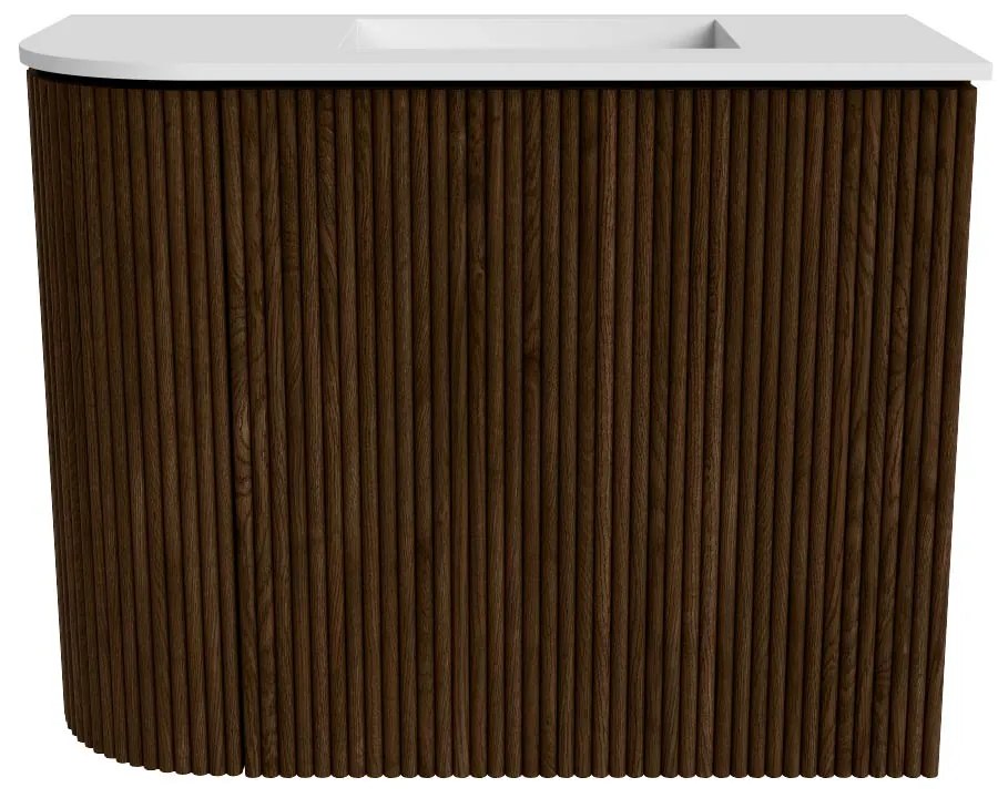 Mondiaz Joya 50cm toiletmeubel ronding links walnut met wastafel faye rechts 1 kraangat talc
