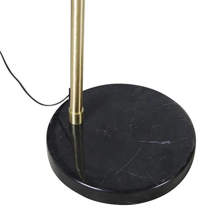 Moderne booglamp messing met marmeren voet en zwarte kap 32,5 cm - XXL