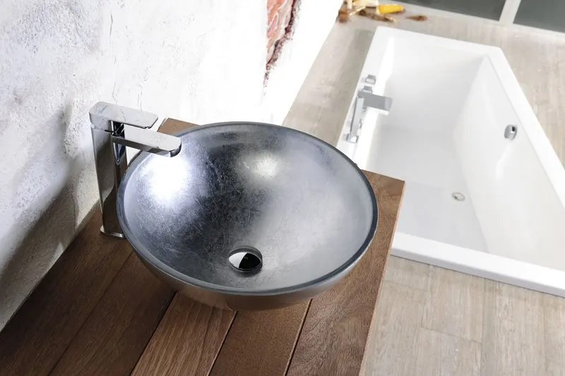 Sapho Murano glazen waskom 40cm zilver