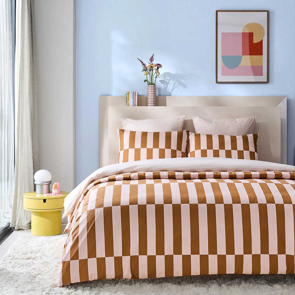 Kussensloop in 50% gerecycled katoen, geometrische print, TABAKA CARAMEL