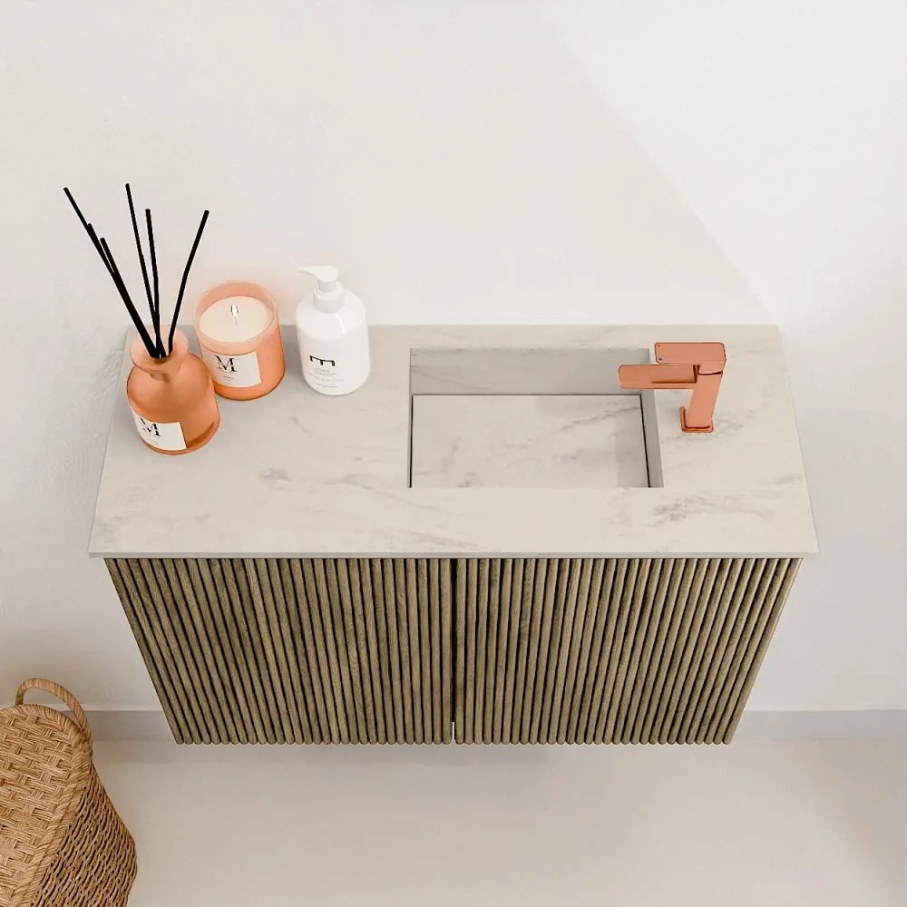 Mondiaz Joya DLux 60cm toiletmeubel dusk met wastafel faye rechts 1 kraangat opalo