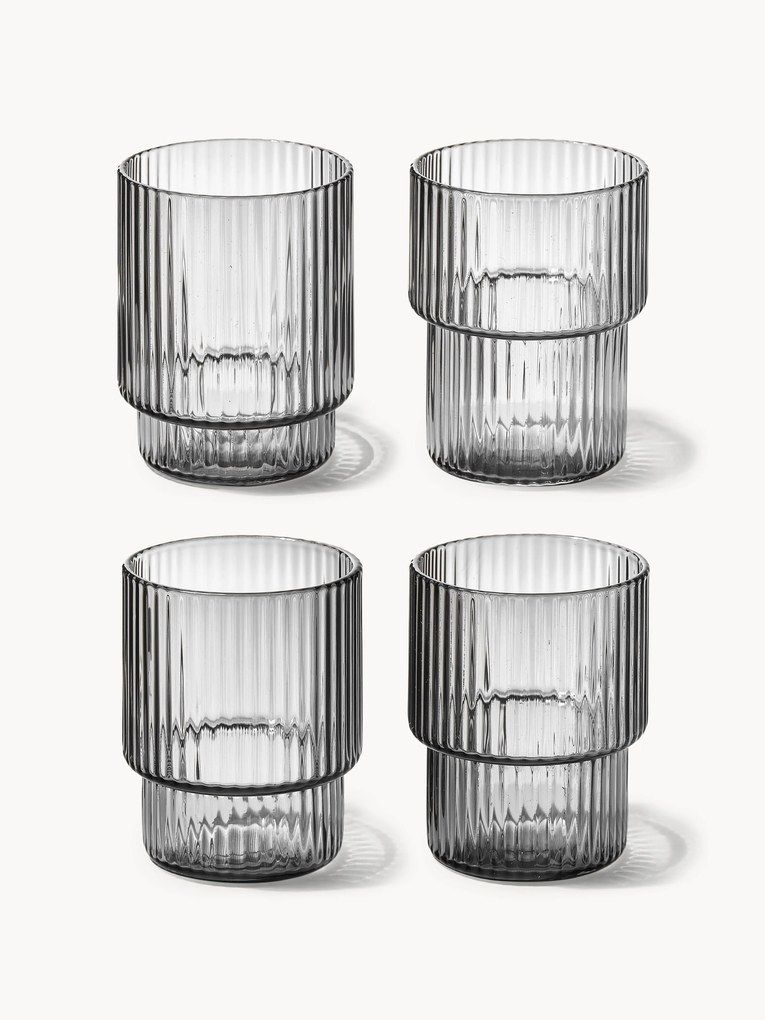 Mondgeblazen tumblers Ripple met reliëfpatroon, 200 ml, 4-delig