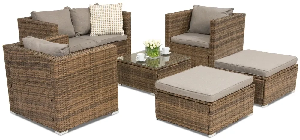 Roma Coffee 4 + 2 Garden Point bruin technorattan tuinmeubelen
