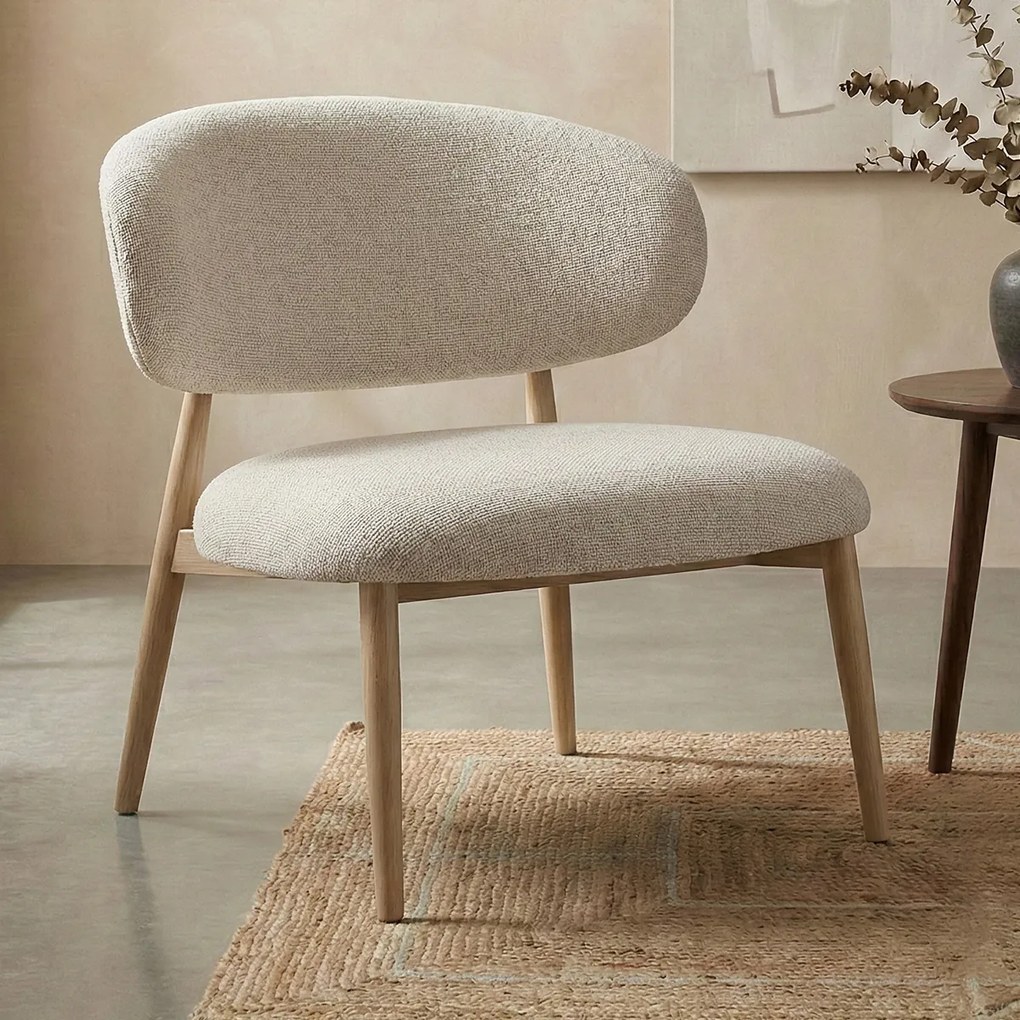 Fauteuil Eiken Met Creme Stof
