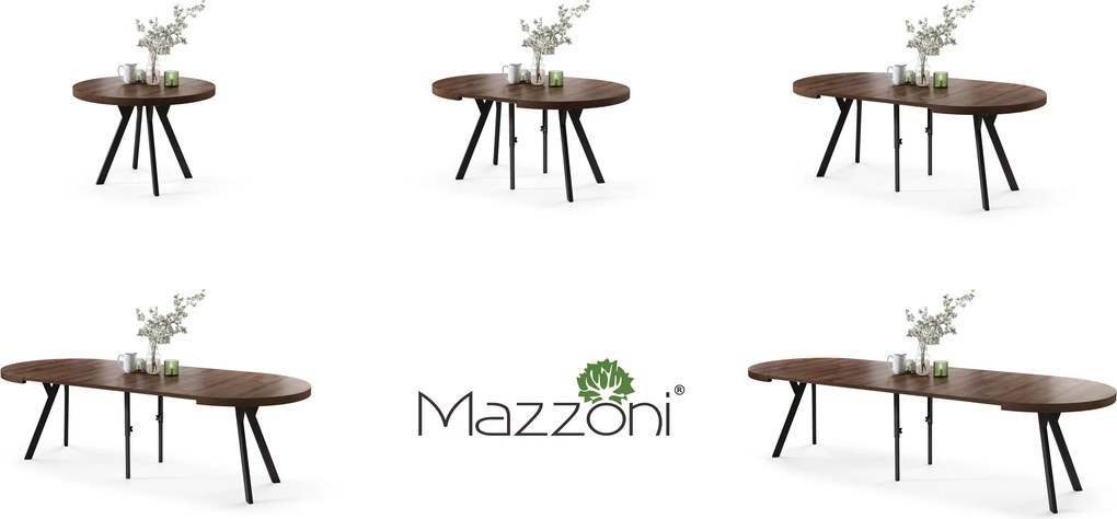 EXPANSO Bruine eik/zwarte poten - GROTE RONDE TAFEL Ø110 UITBREIDBAAR TOT 310 cm met Y-POTEN LOFT/INDUSTRIAL