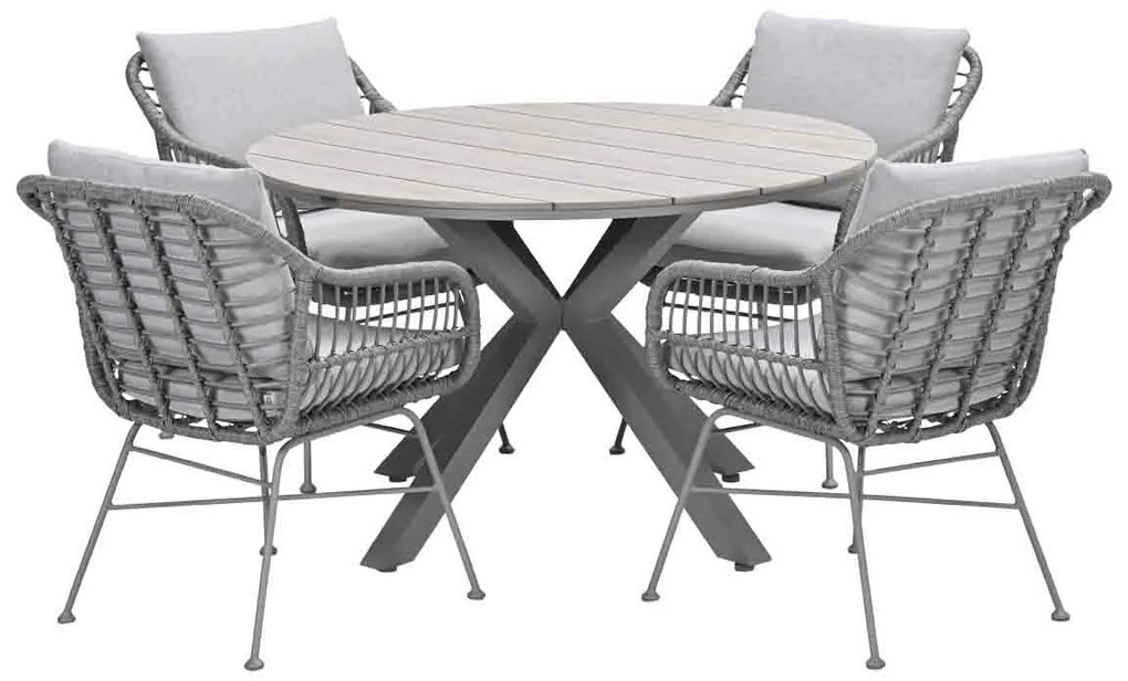 Garden Impressions Lucas tuinset 5-delig valley sand - Tulli tuintafel Ø122x75 cm - light teak vironwood