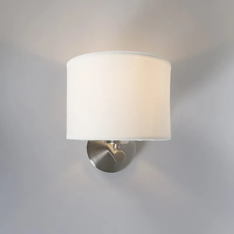 Moderne wandlamp staal met witte kap - VT | BIANO