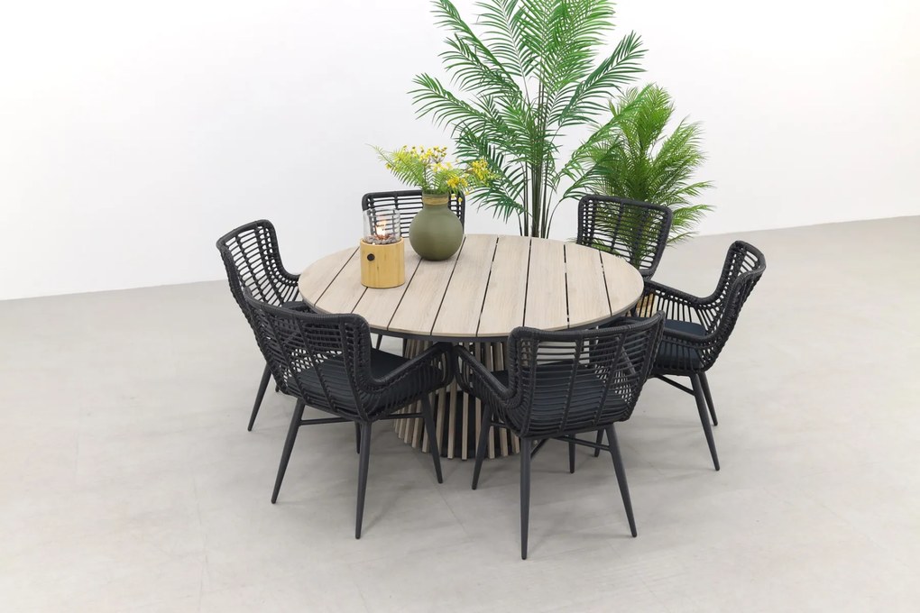 Jasmine Black/GI Trinxa 6-persoons ronde dining tuinset Ø148 cm.