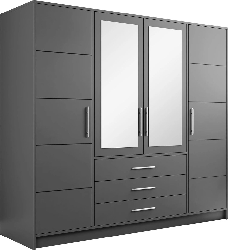 Kledingkast Dortivu 154, Zilver, Grafiet, 200x196x58cm, 174 kg, Kledingkast deuren: Met scharnieren