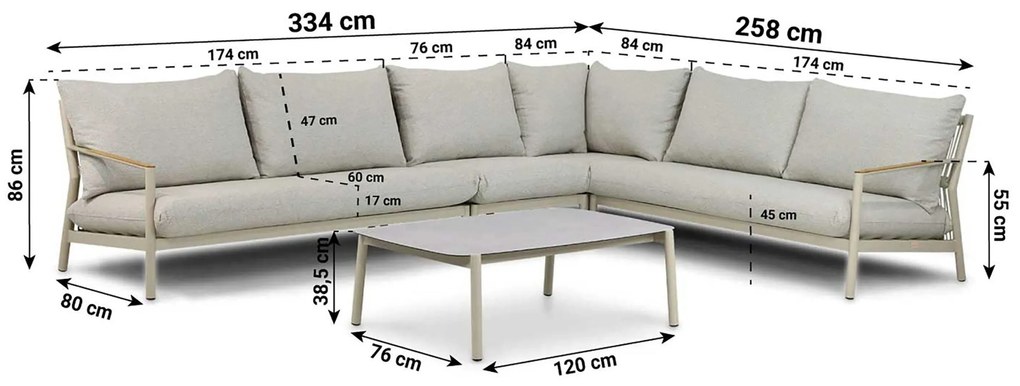 Hoek loungeset 6 personen Aluminium/rope Taupe Coco Sevilla