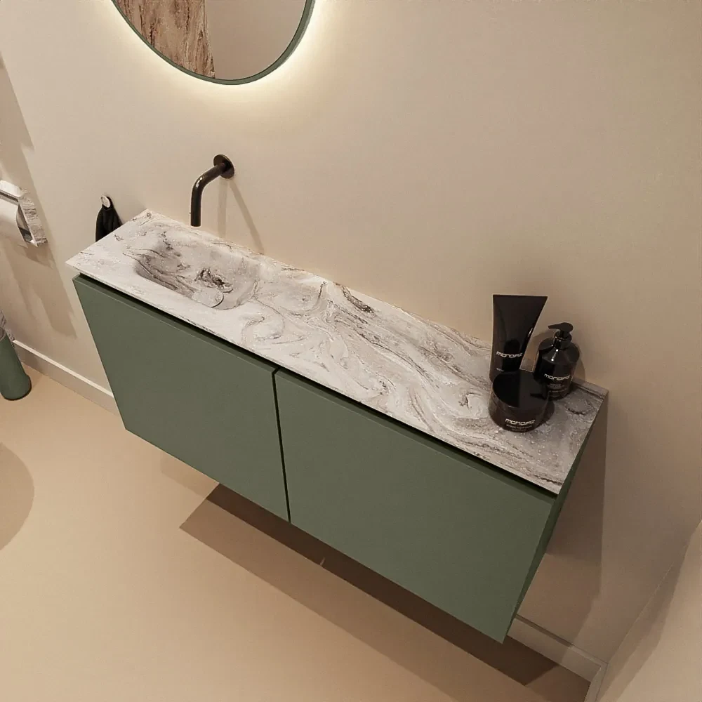 Mondiaz Ture DLux toiletmeubel 100cm army met wastafel glace links zonder kraangat