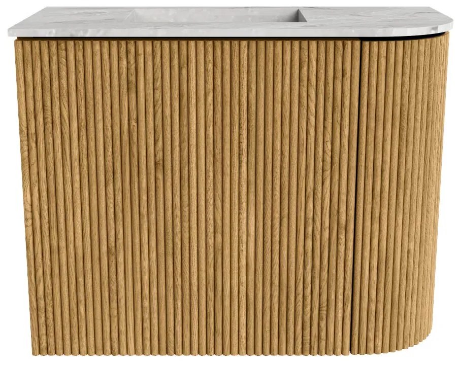 Mondiaz Joya DLux 50cm toiletmeubel ronding rechts oak met wastafel faye links zonder kraangat glace