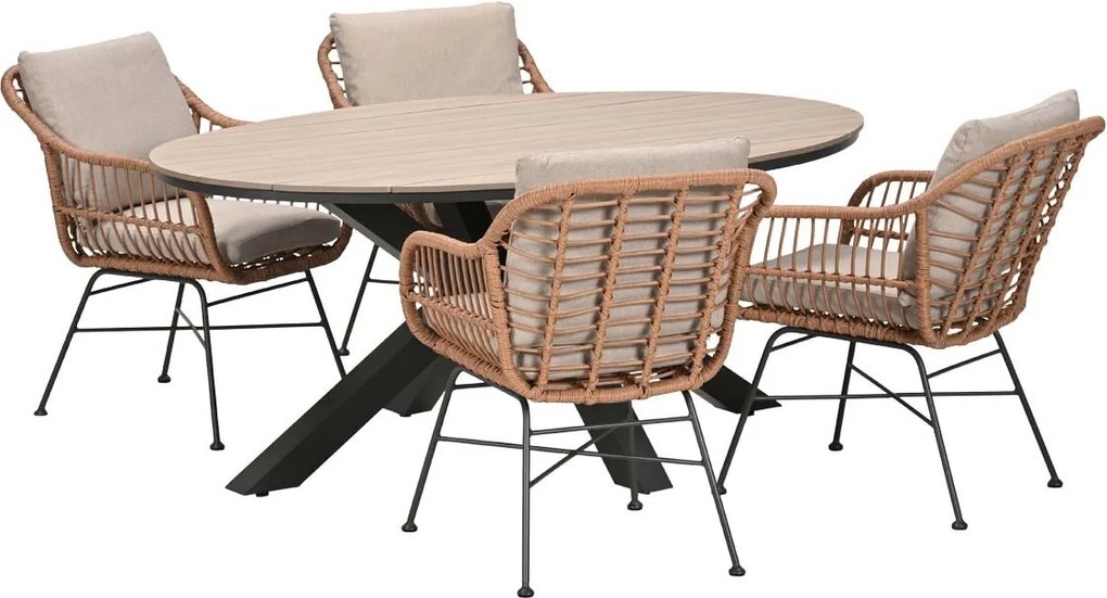 Garden Impressions Lucas tuinset bruin 5-delig - Tulli tuintafel 180x115 cm