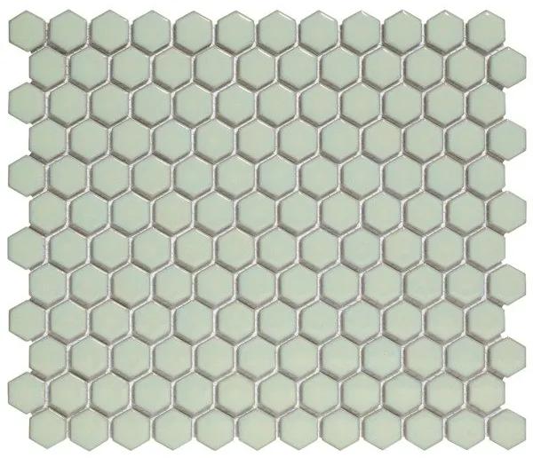 The Mosaic Factory Barcelona mozaïektegel 2.3x2.6x0.5cm Hexagon Geglazuurd porselein Antiek groen met retro rand AFH23500