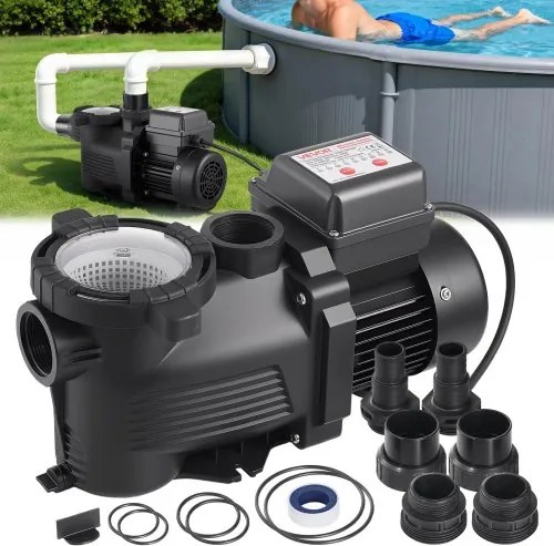 VEVOR zwembadpomp 400 W, filterpomp met een maximale doorstroomsnelheid van 11.100 l/u, eentraps zwembadpomp, 3450 tpm, maximale opvoerhoogte van 10 m, met 24-uurs timer en filtermand, voor bovengrondse en ingegraven zwembaden en spa's.