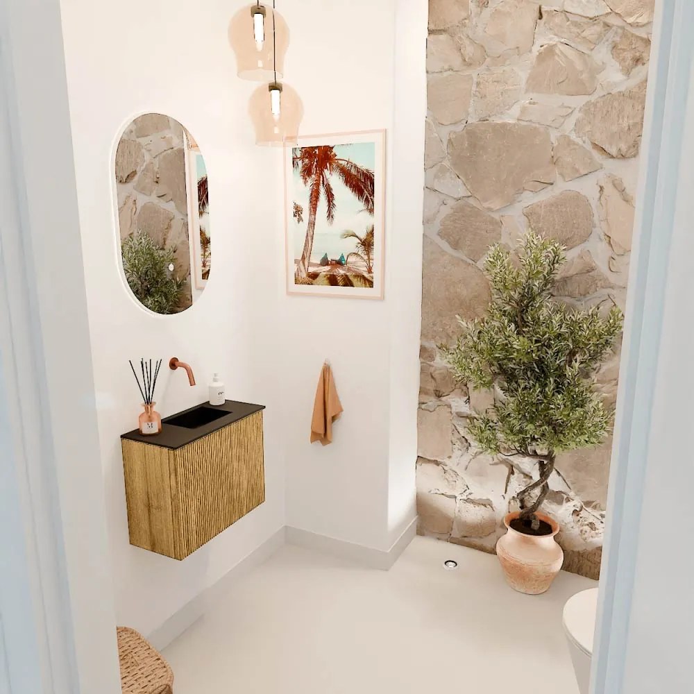 Mondiaz Joya 50cm toiletmeubel oak met wastafel faye rechts zonder kraangat urban