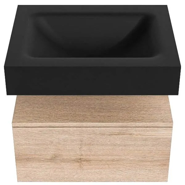 Zaro Alan badmeubel 60cm washed oak 1 lade met vrijhangende wastafel cloud midden zonder kraangat urban