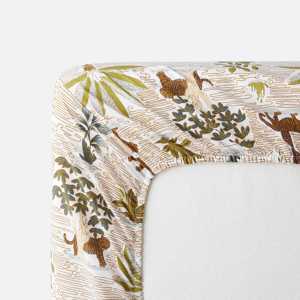 Hoeslaken voor kinderen, gewassen katoen, kap van 25 cm, jungleprint, WILA