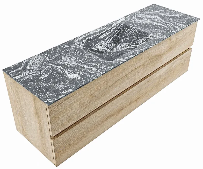 Mondiaz Vica DLux badmeubel 150cm washed oak 2 lades met wastafel lava midden 1 kraangat
