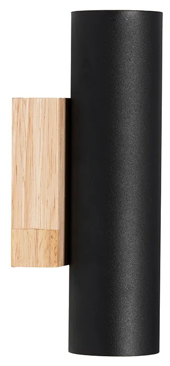 Moderne wandlamp zwart met hout 2-lichts - Jeana