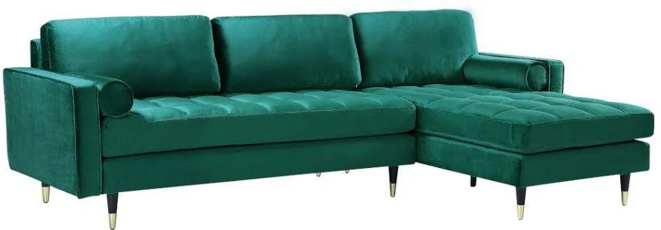BeMade Furniture | Hoekbank Knus breedte 260 cm x diepte 145 cm x hoogte 84 cm x zithoogte groen hoekbanken velvet, hout meubels banken