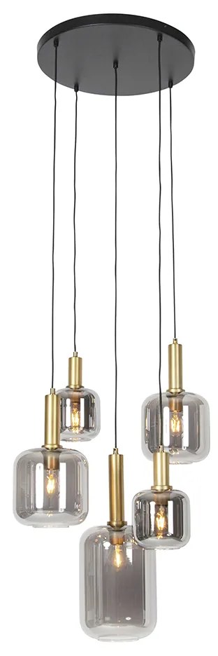 Smart hanglamp met dimmer zwart met goud met smoke glas incl. 5 Wifi A60 - Zuzanna Modern E27 rond Binnenverlichting Lamp