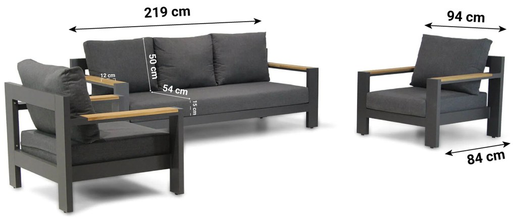 Stoel en Bank Loungeset 5 personen Aluminium Grijs Lifestyle Garden Furniture Milano