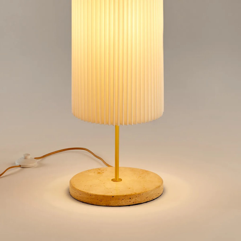 Vloerlamp van travertijn en geplooid linnen, Polaro