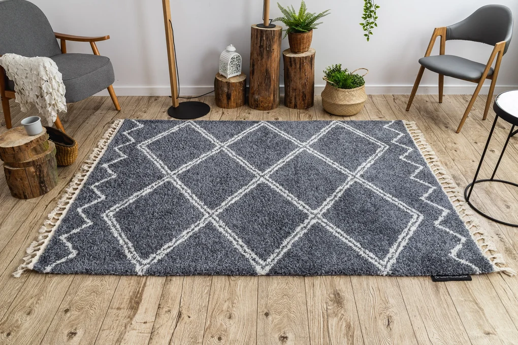 Tapijt BERBER ASILA B5970 grijskleuring / witrand ,  Barber , marokkaanse shaggy