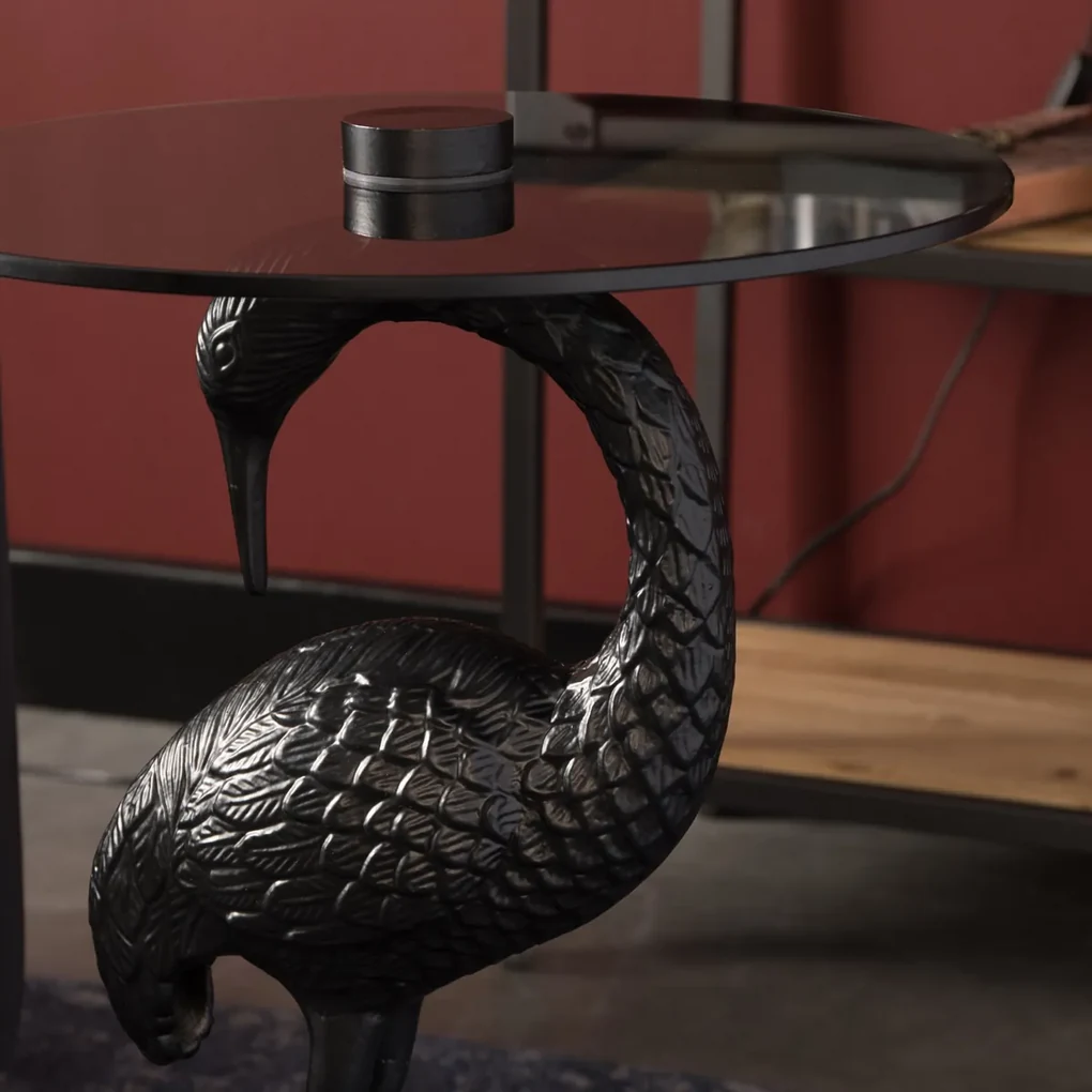 Dutchbone Crane Vogelfiguur Bijzettafel Zwart - 40 X 40cm.