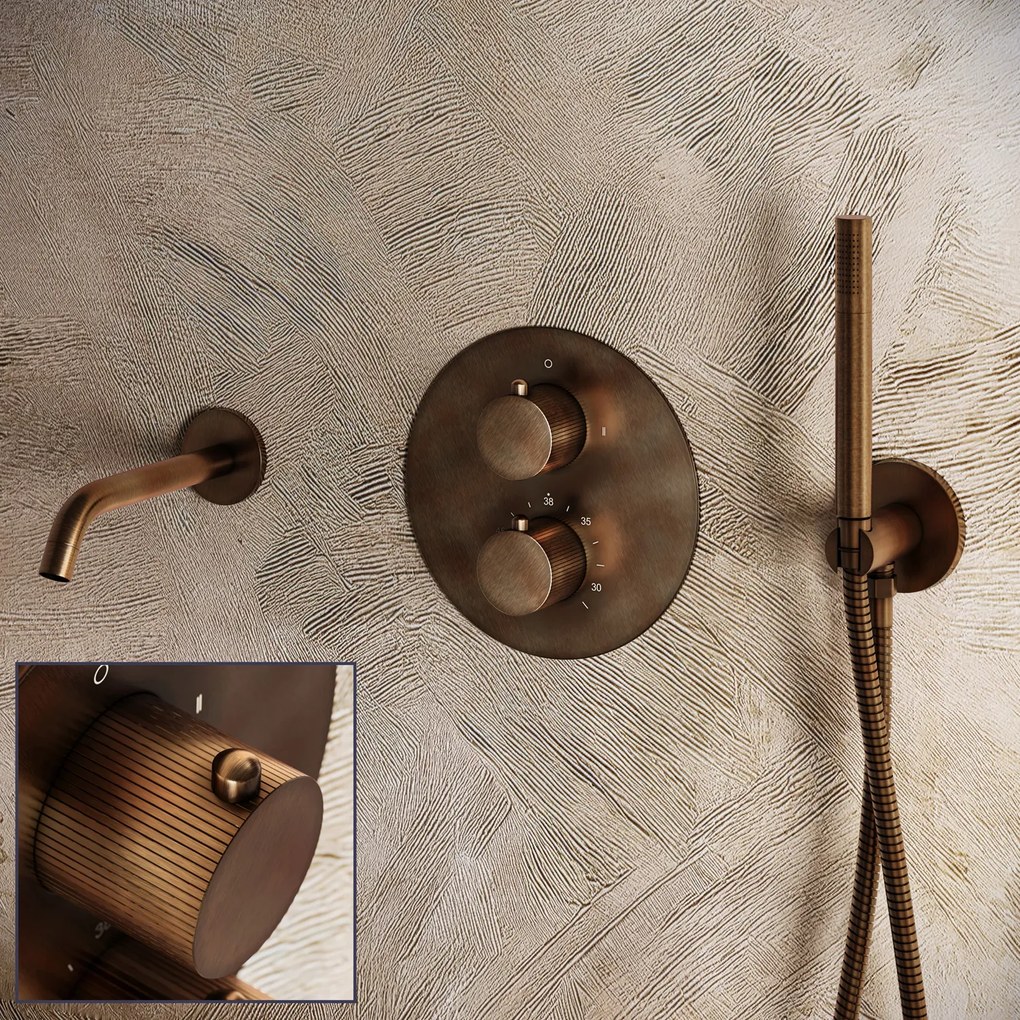 Saniclear Antique Stripes inbouw badkraan rond verouderd messing