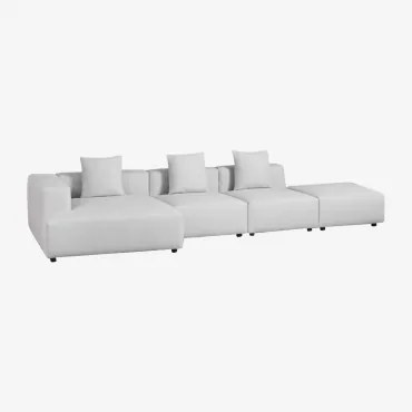 3-delige Chaise Longue Modulaire Bank Met Pof Linkshoek (↔︎390 Cm) Bruna Stof Gris Glacial - Sklum