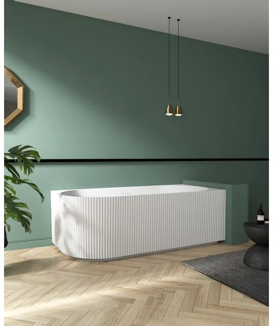ZEZA Blend half vrijstaand hoekbad - ribbel - rechts - 170x80x58cm - met afvoer - acryl - mat wit TW-7683R-MW-170