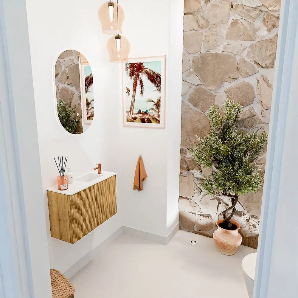 Mondiaz Joya 60cm toiletmeubel oak met wastafel faye rechts 1 kraangat talc