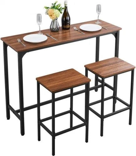 VEVOR Bartafelset (3-delig) met 2 barkrukken en afgeronde randen, rechthoekige bistrotafel/staande tafel (120 x 40 x 90 cm), bistrotafel/eettafel, rustiek bruin/zwart, geschikt voor kantoor/minibar