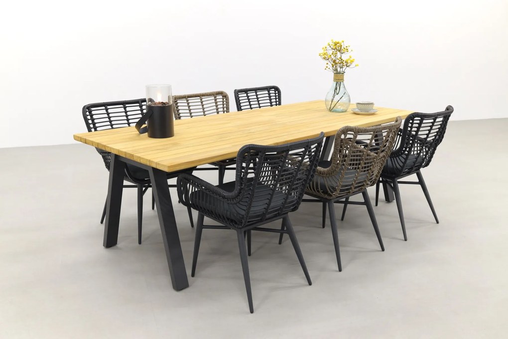 Jasmine/Taste Ambassador 6-persoons dining tuinset 240x100 cm. - Black/Naturel mix