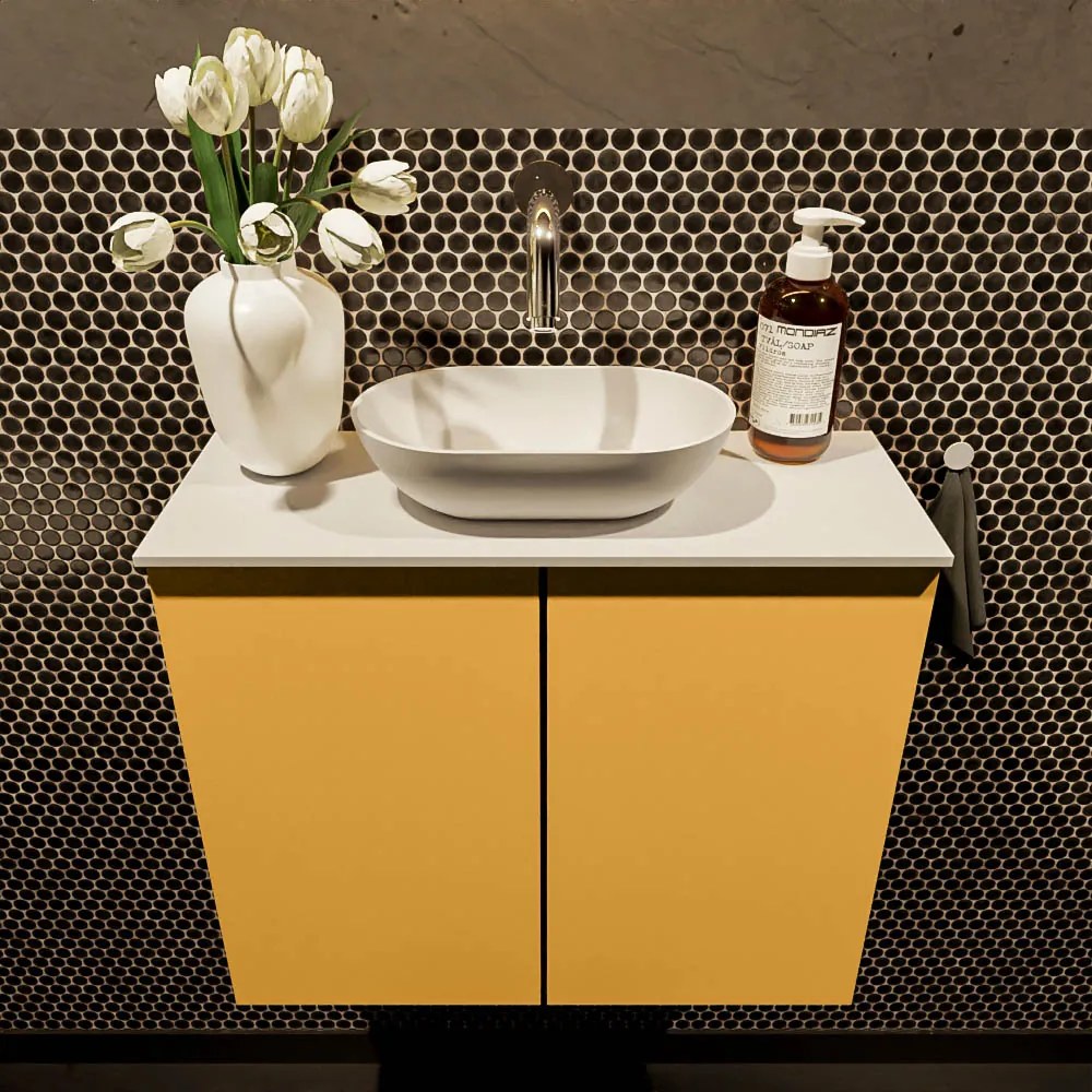 Mondiaz Fowy toiletmeubel 60cm ocher met witte waskom midden zonder kraangat