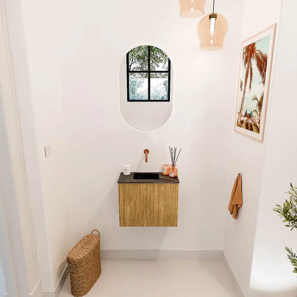 Mondiaz Joya DLux 50cm toiletmeubel oak met wastafel faye links zonder kraangat lava