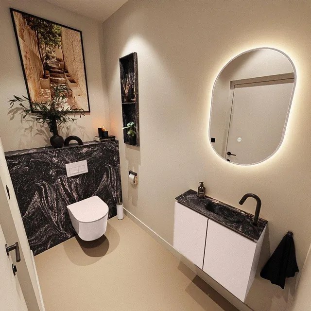 MONDIAZ TURE-DLUX 60cm toiletmeubel Rosee. EDEN wastafel Lava positie rechts. Met 1 kraangat. TUREDX60ROSR1LAV