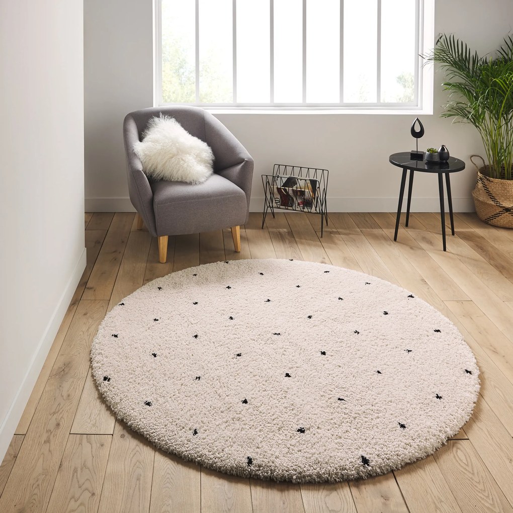 Rond vloerkleed met stippen in berber stijl, Ava