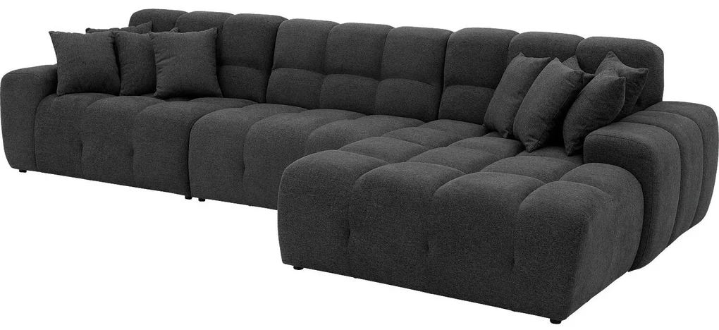 Goossens Excellent Bank Kubus - 30 X 30 Cm Stiksel antraciet, stof, 1,5-zits, modern design met chaise longue rechts