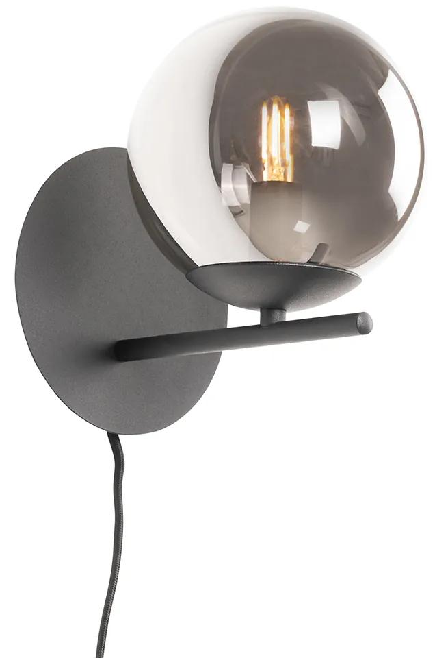 Art Deco wandlamp zwart en smoke glas - Flore Design E14 bol / globe / rond Binnenverlichting Lamp