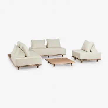 Tuinset Met 2-delige Modulaire Hoekbank, Bijzettafel, Fauteuil En Salontafel 95x95 Cm In Acaciahout Portet Lichte Acaciekleur - Sklum