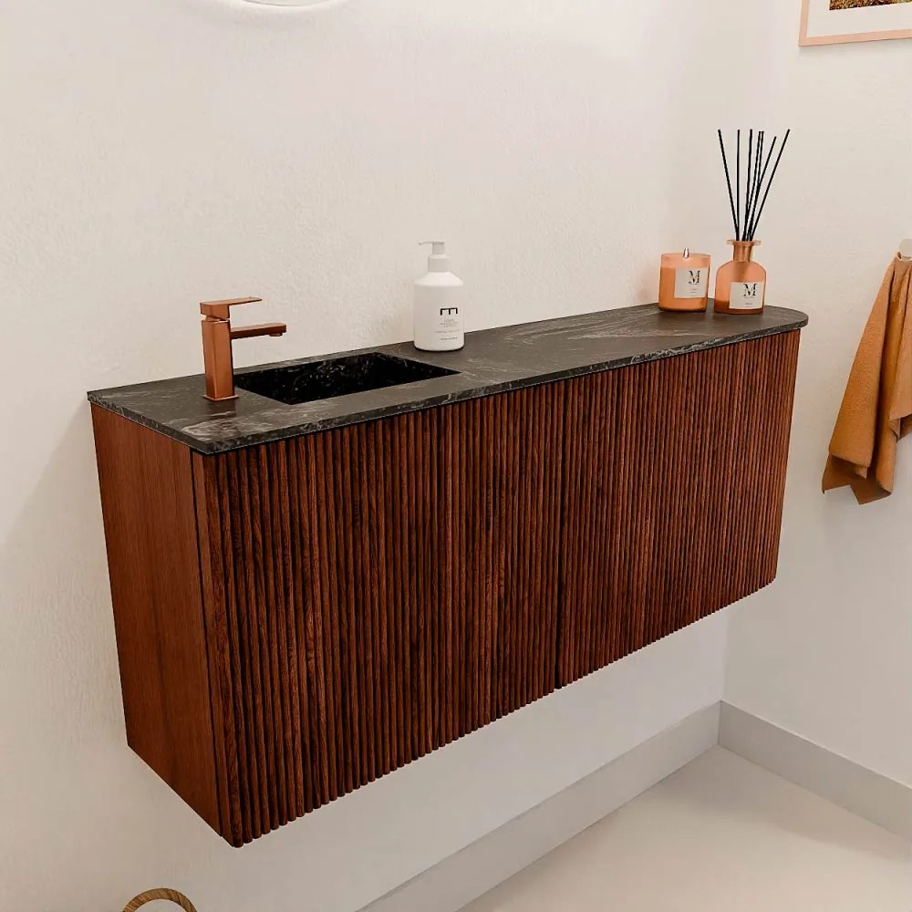 Mondiaz Joya DLux 100cm toiletmeubel ronding rechts ruby met wastafel faye links 1 kraangat lava