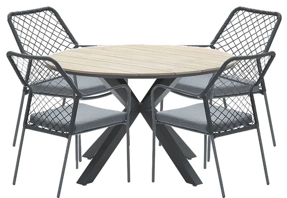 Garden Impressions Ross tuinset 5-delig zwart - Tulli tuintafel Ø122x75 cm light teak look