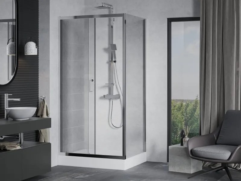 Mexen Apia schuifbare douchecabine 100 x 80 cm, transparant, chroom + Rio douchebak - 840-100-080-01-00-4510