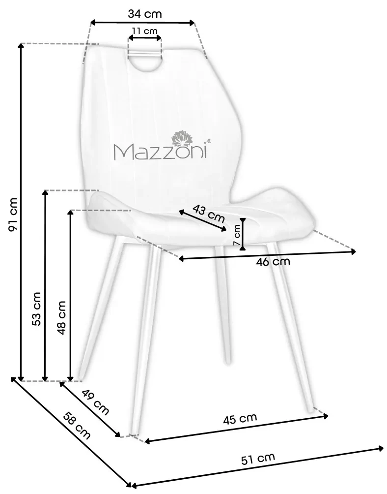 Stoel ARCO zwart (stof Bluvel 19) - modern, gestoffeerd, voor woonkamer/eetkamer, met handgreep, fluweel