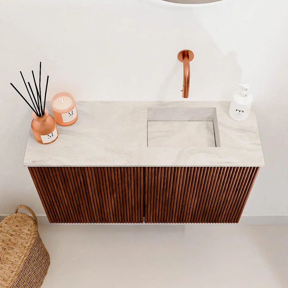 Mondiaz Joya DLux 70cm toiletmeubel ruby met wastafel faye rechts zonder kraangat ostra