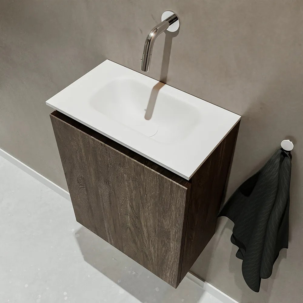 Mondiaz Ture 40cm toiletmeubel dark brown met wastafel talc midden geen kraangat