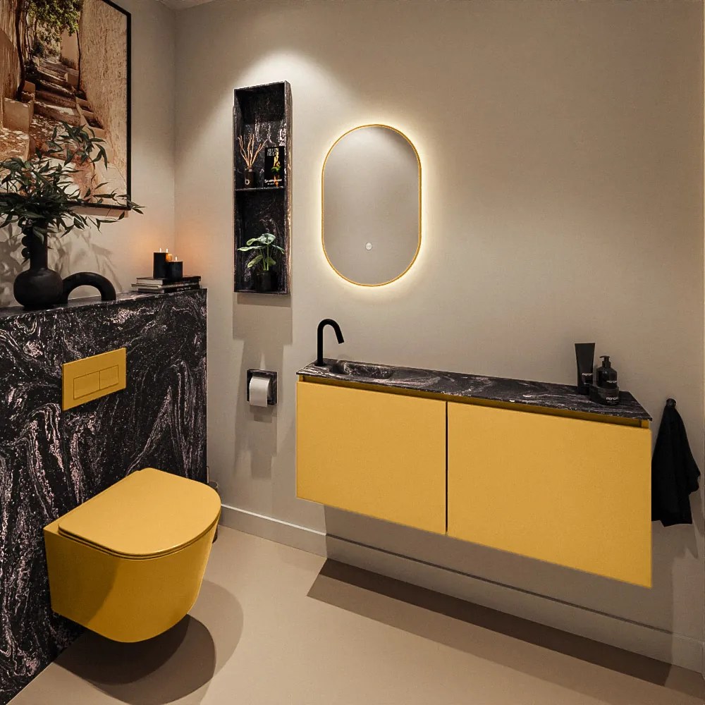 Mondiaz Ture DLux toiletmeubel 120cm ocher met wastafel lava links met kraangat